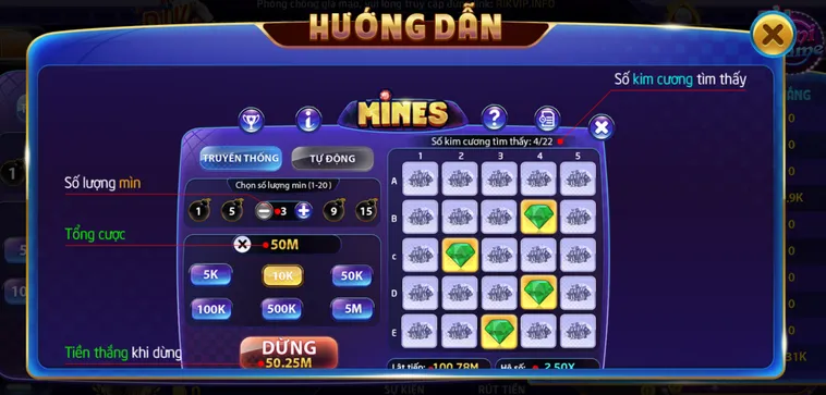 Minigame Mines Tại RikVip Trải Nghiệm Đỉnh Cao Vượt Mìn Nhận Thưởng Siêu Lớn
